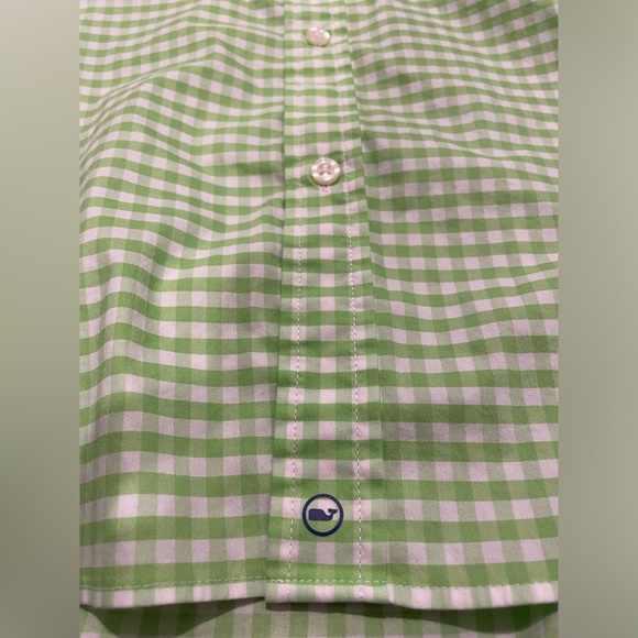 Vineyard Vines On-The-go Brrr° Gingham Button Down LS Shirt Lime Green Size XXL - Picture 6 of 11